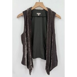 J Jill Vest Womens XS Gray Silver Velvet Draped Open Front‎ Silk Blend Holiday